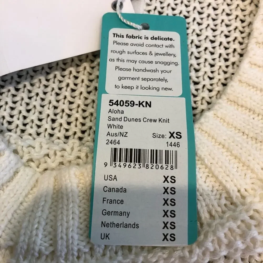 Seafolly Australia Sand Dunes white open knit linen blend sweater size XS NWT